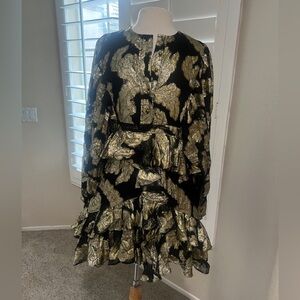 NWNT Diamond For Eden Italy Floral-brocade‎ Georgette Balloon Sleeves Mini Dress